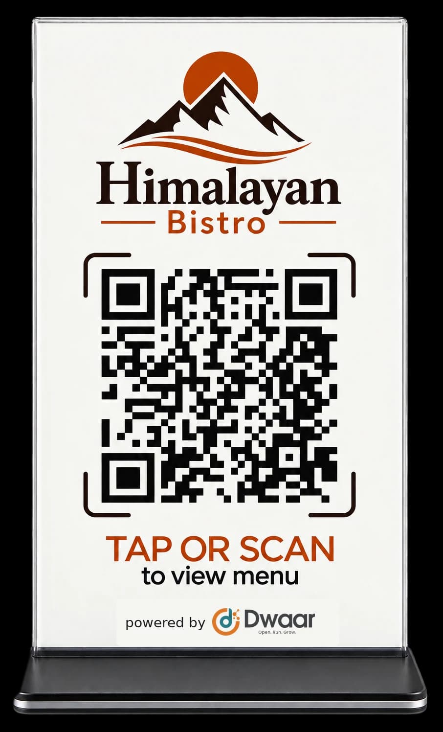 Himalayan Bistro tabletop Dwaar QR menu stand